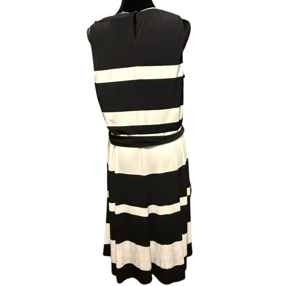 Lauren Ralph Lauren Dress Size 14 Black and Cream Tie Front Midi Lined EUC - Picture 2 of 7